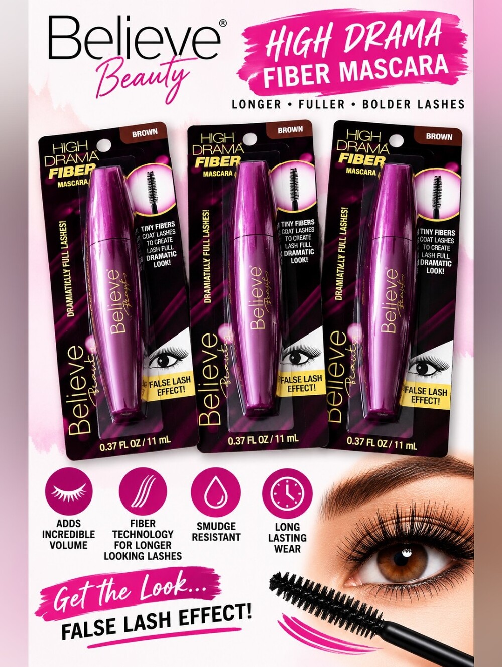 Believe Beauty High Drama Fiber Mascara — Brown